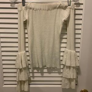 Off the shoulder white sweater